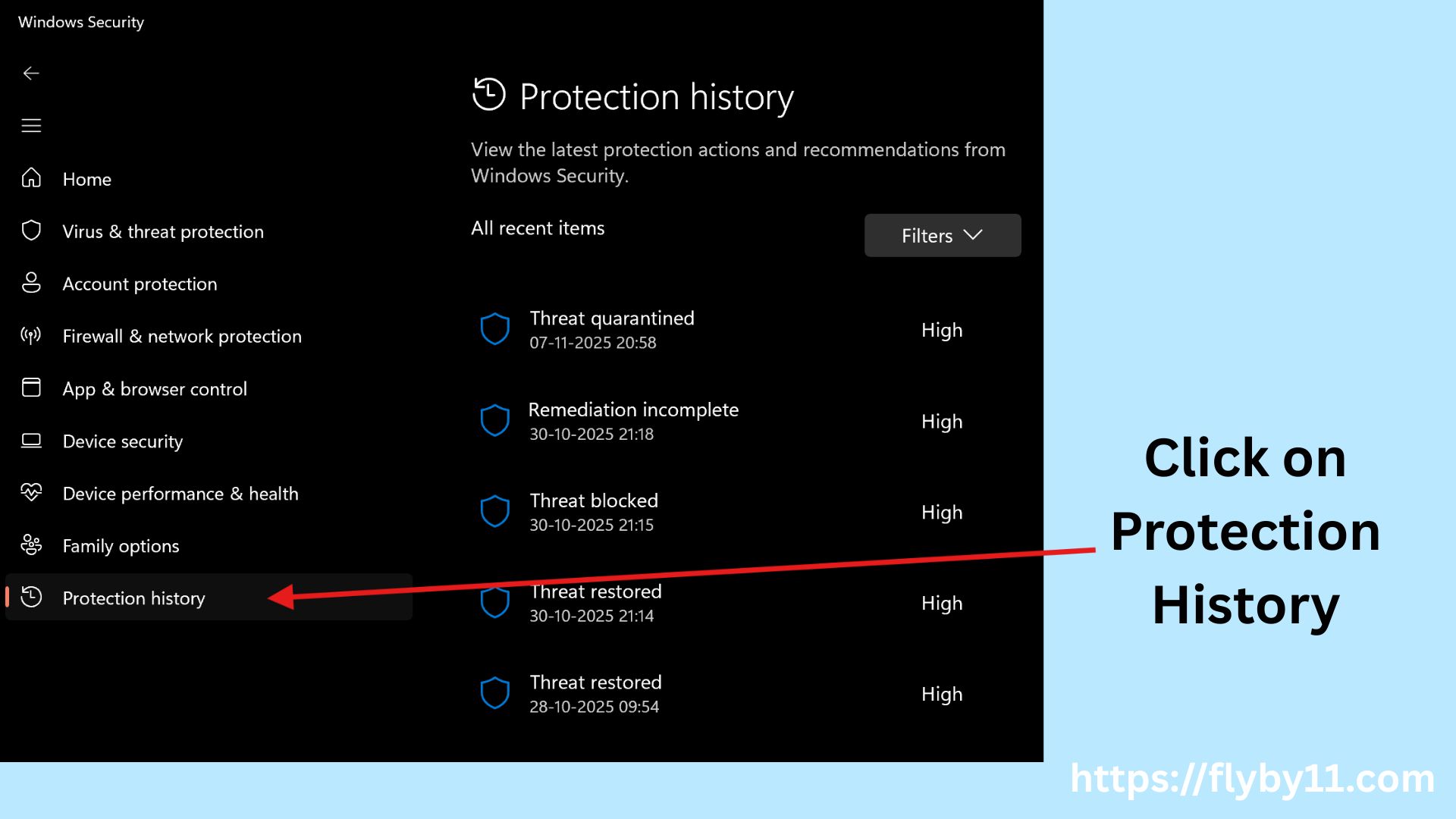 Click in Protection History
