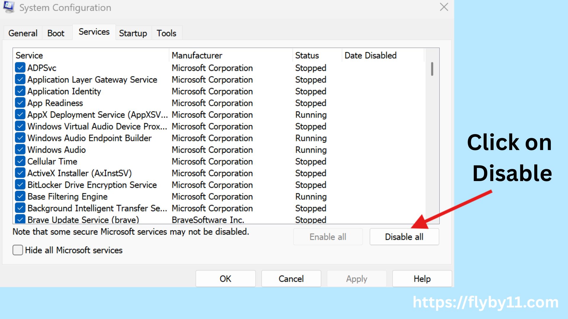 Disable all non-Microsoft services