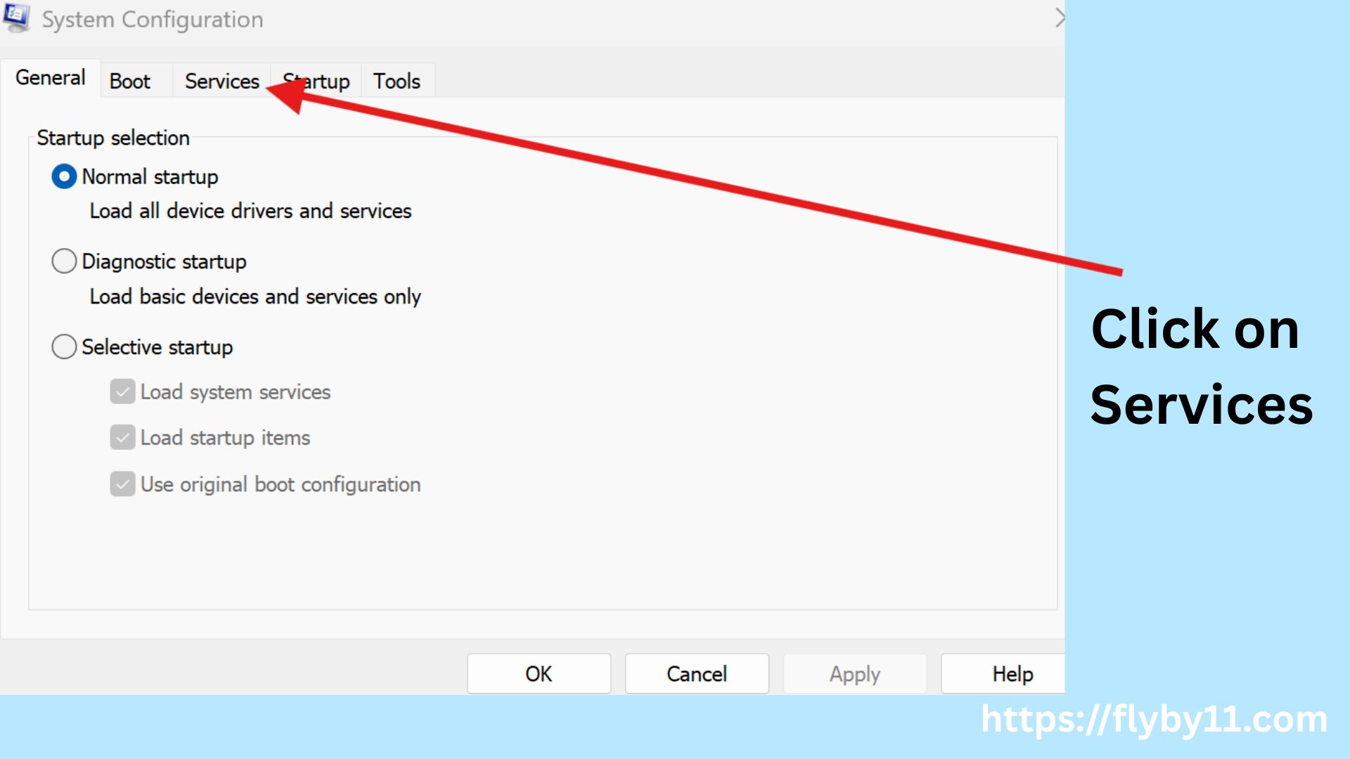 Services tab in msconfig