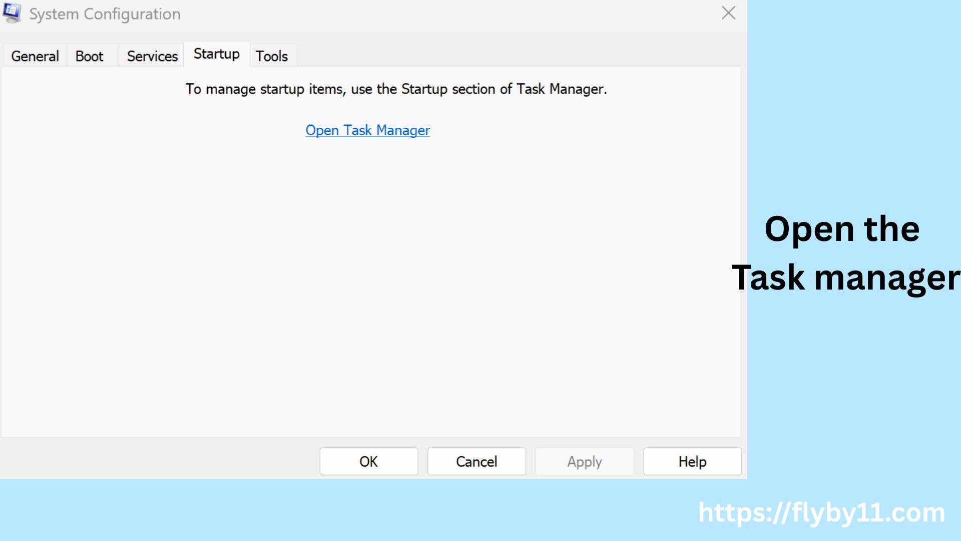 Open Task Manager from Startup tab