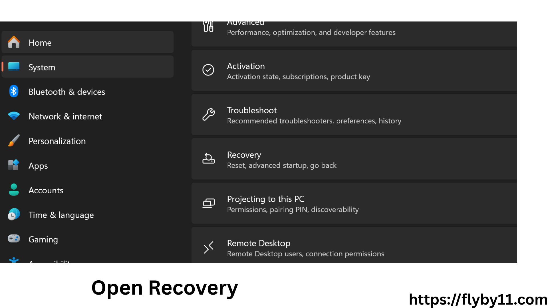 Open Recovery Settings
