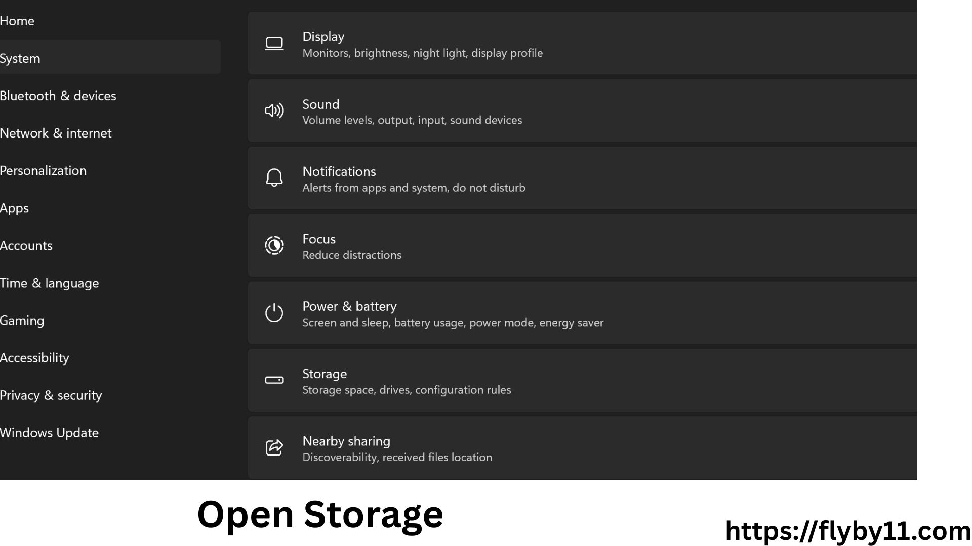 Open Storage Settings